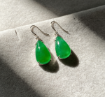 Natural Jadeite Drop Earrings, Handmade Green Jade Earrings