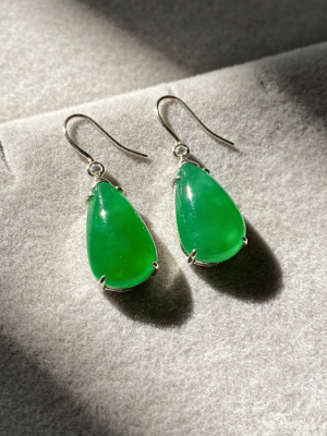 Natural Jadeite Drop Earrings, Handmade Green Jade Earrings