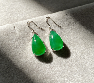 Natural Jadeite Drop Earrings, Handmade Green Jade Earrings