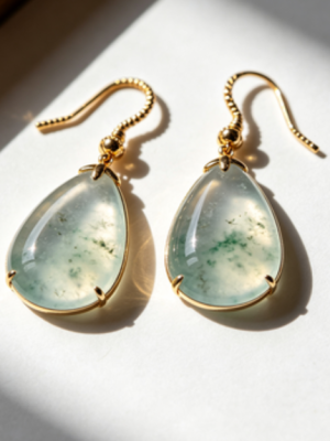 Genuine Burmese Jade Stud Earrings, Luxury Gemstone Jewelry