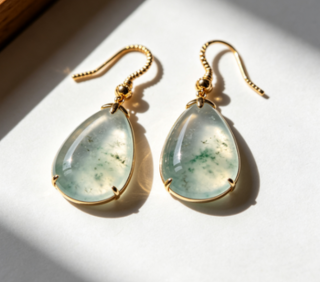 Genuine Burmese Jade Stud Earrings, Luxury Gemstone Jewelry